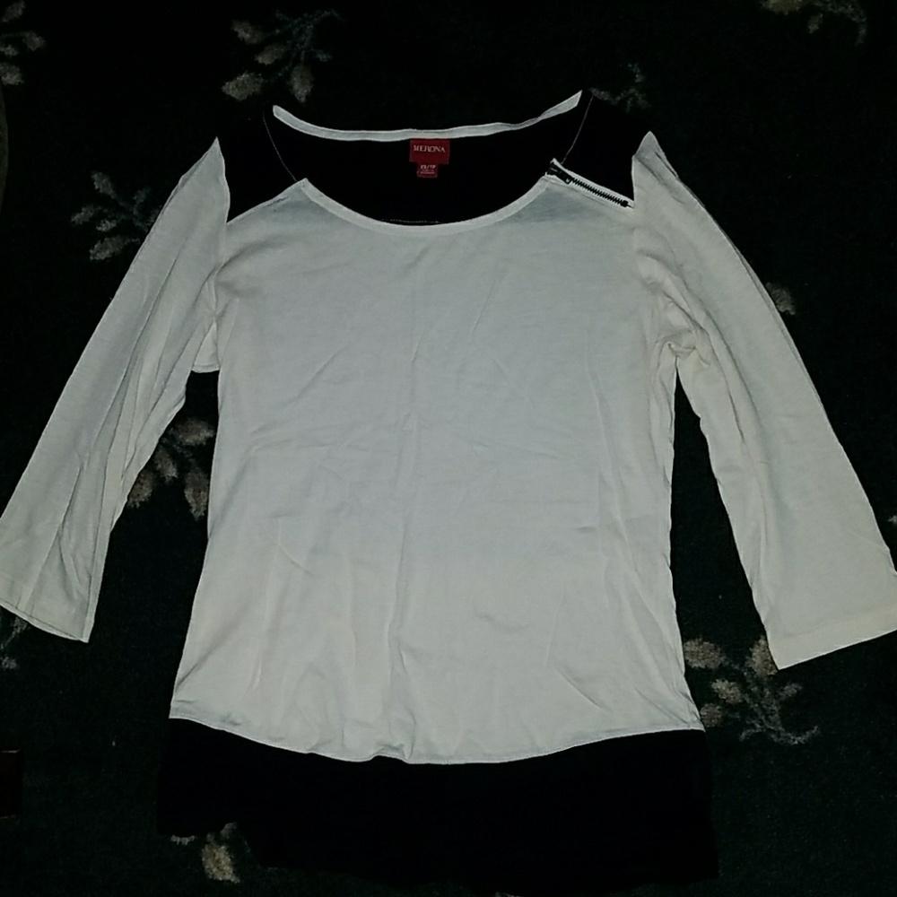 White black 3/4 sleeve with zipper accent